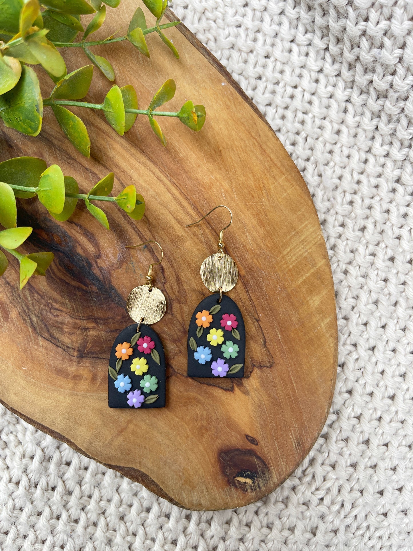 Black Daisy Pride Clay Earrings