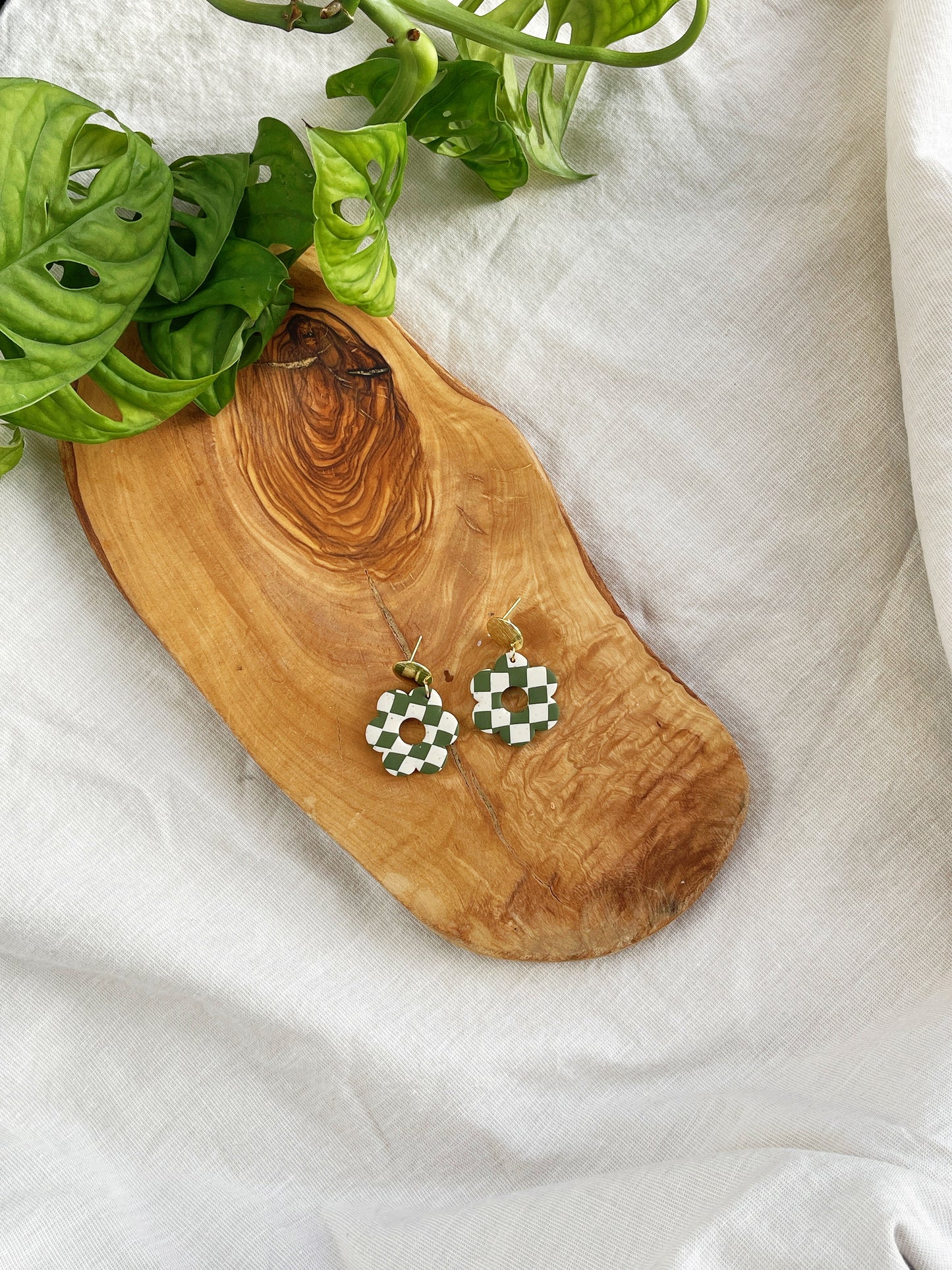 Checkered Flower Clay Earrings