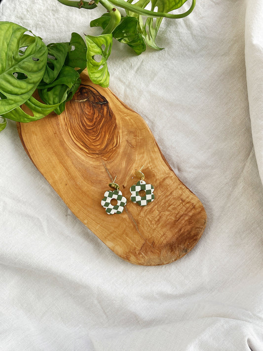 Checkered Flower Clay Earrings