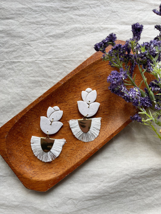 White Tulip Clay Earrings