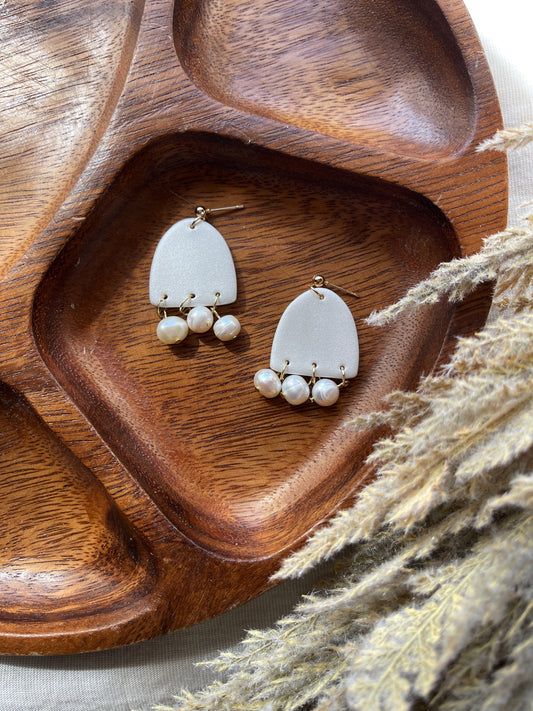 Double Pearl Clay Earrings