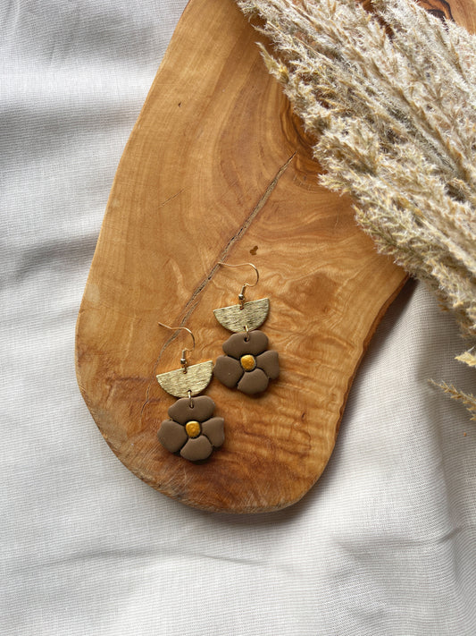 Brown Floral Clay Earrings