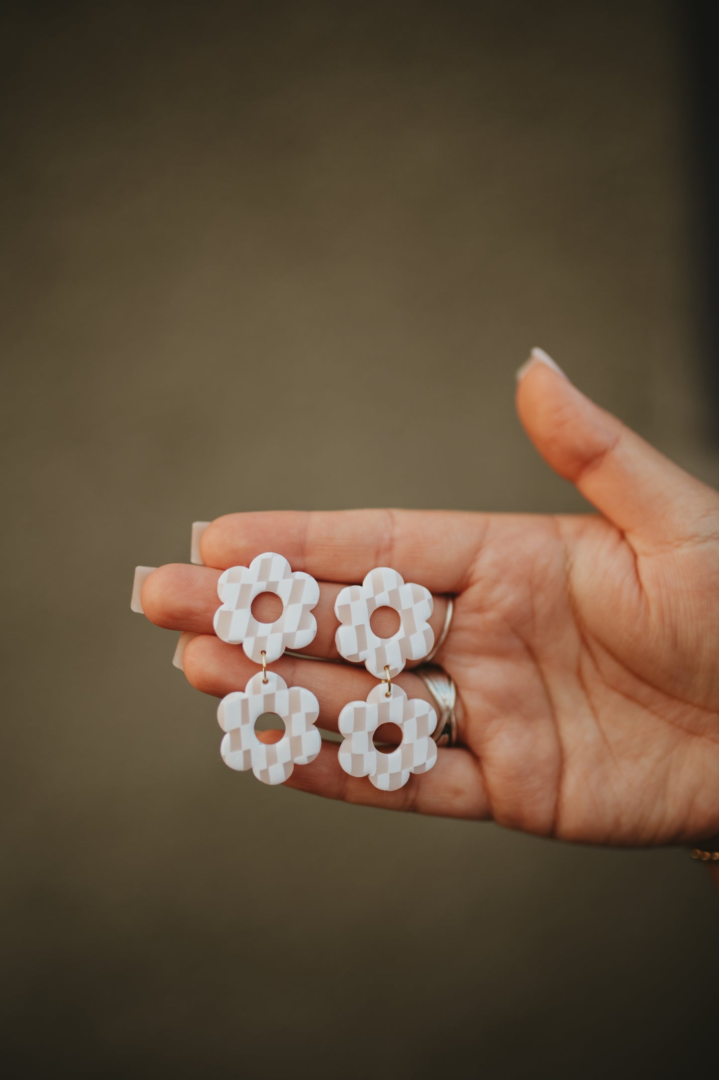 Checkered Floral Clay Earrings