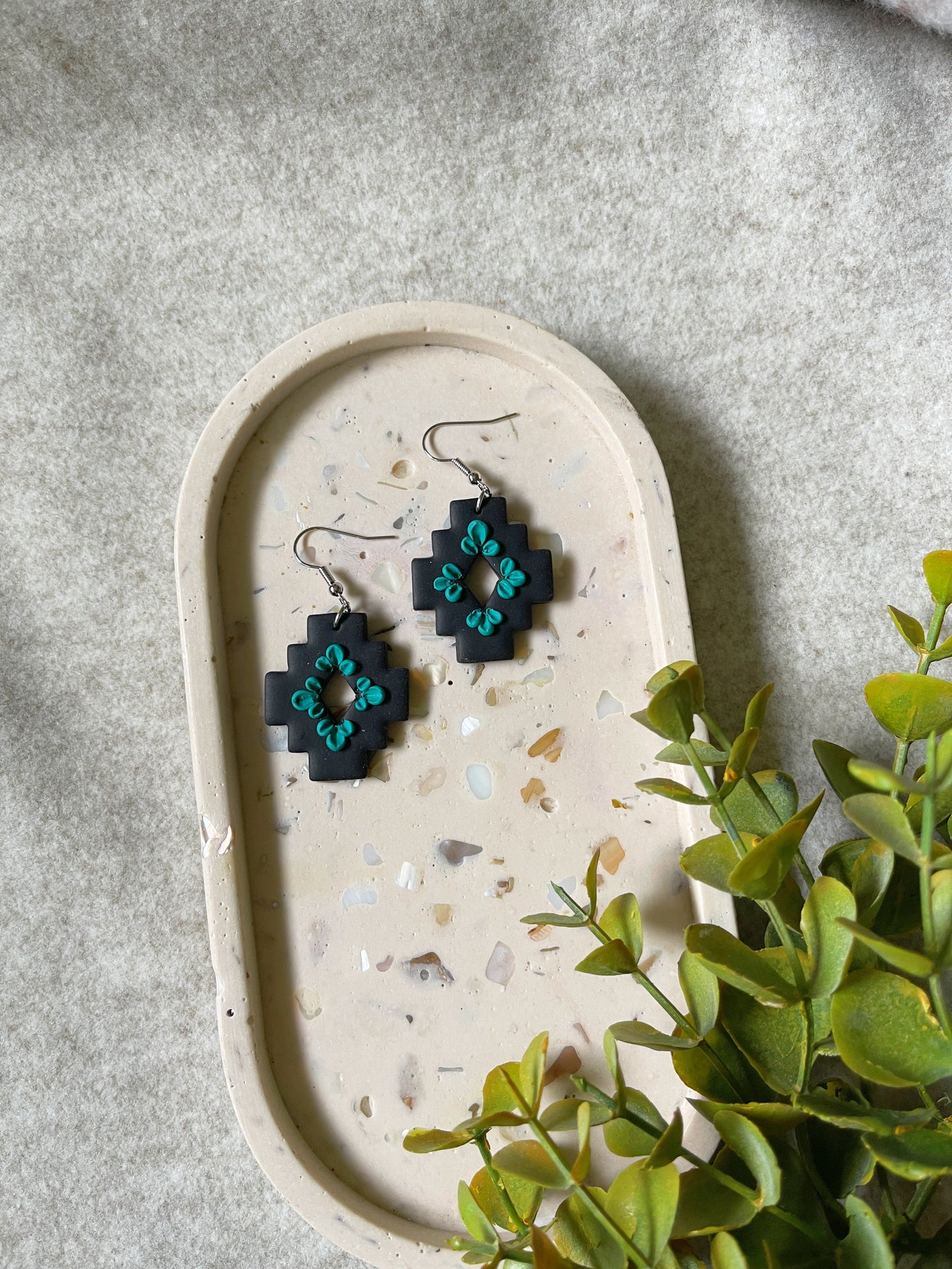 Black & Turquoise Clay Earrings