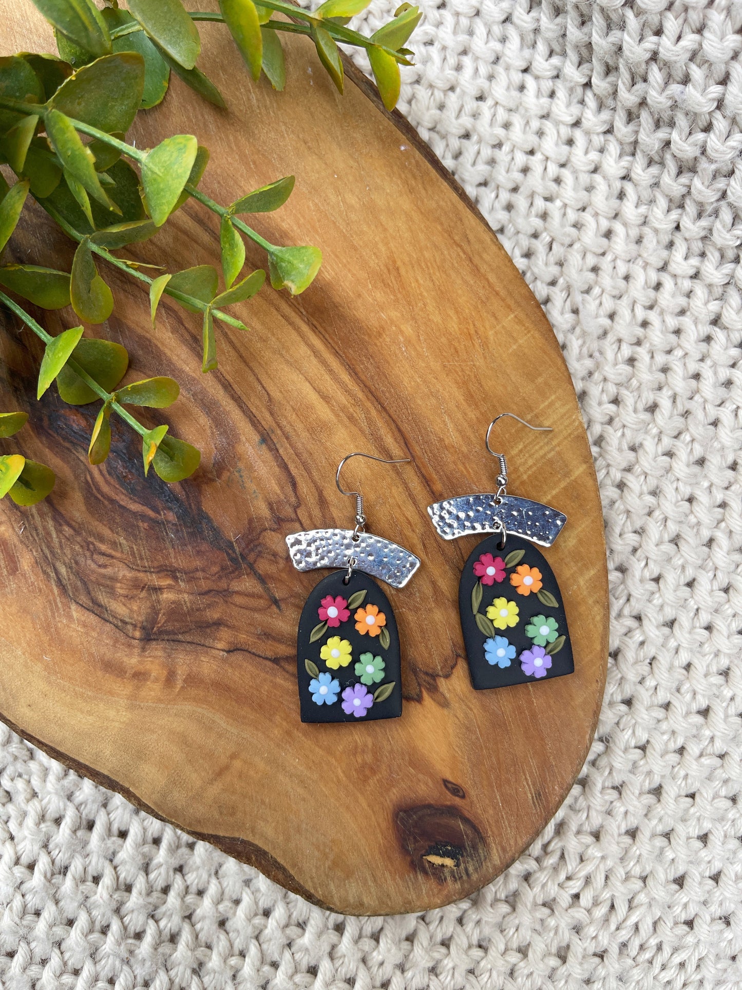 Black Daisy Pride Clay Earrings