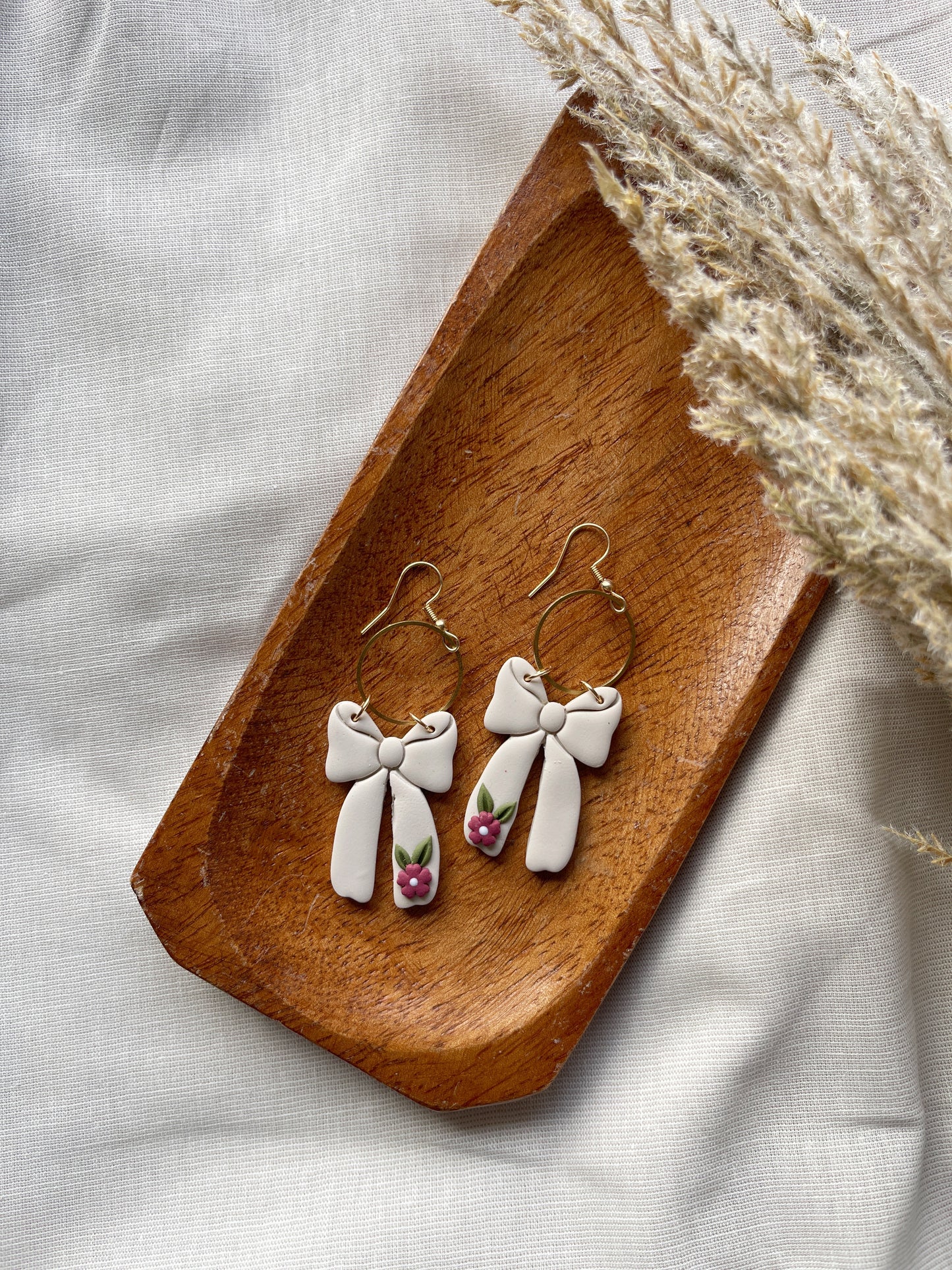 Floral Bow Clay Earrings