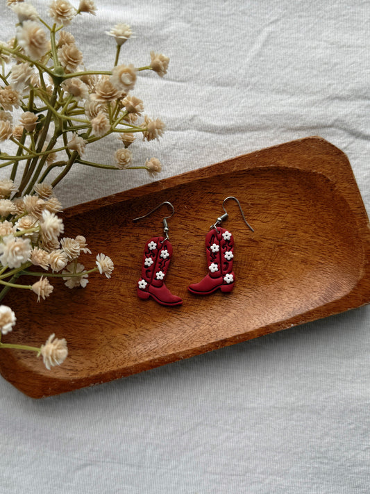 Red Boots Clay Earrings