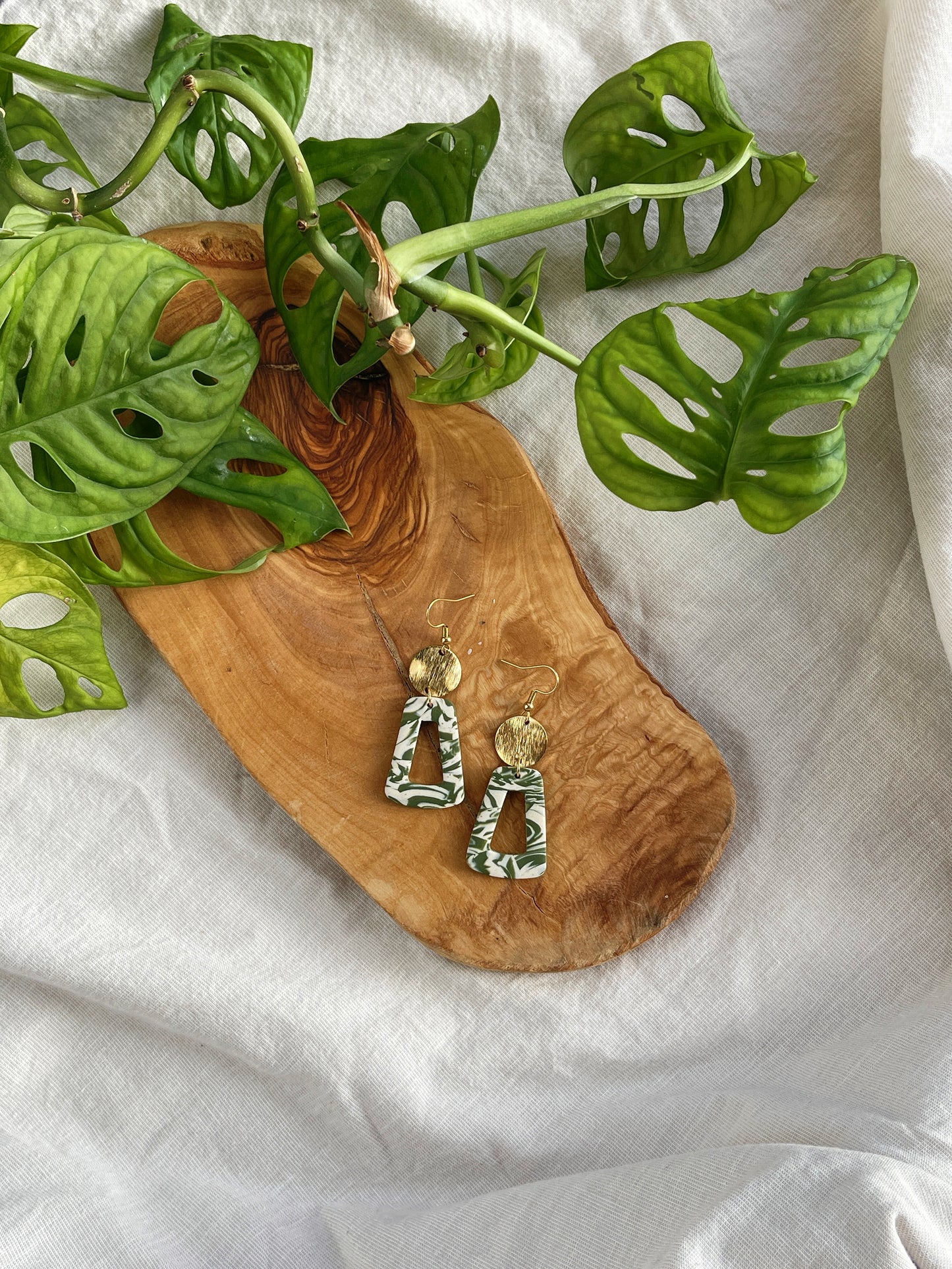 Green Marble Clay Earrings