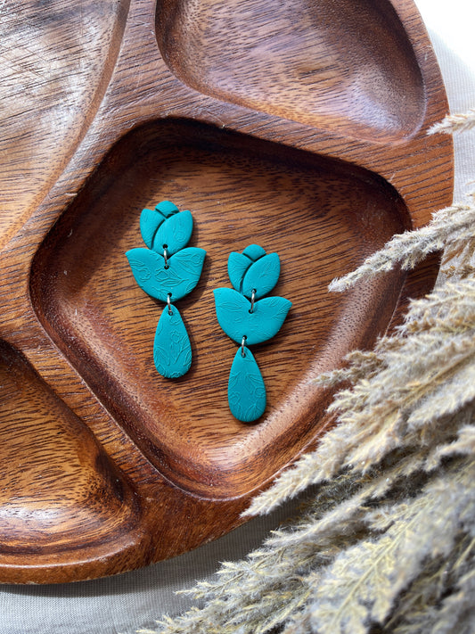 Embossed Turquoise Tulip Clay Earrings