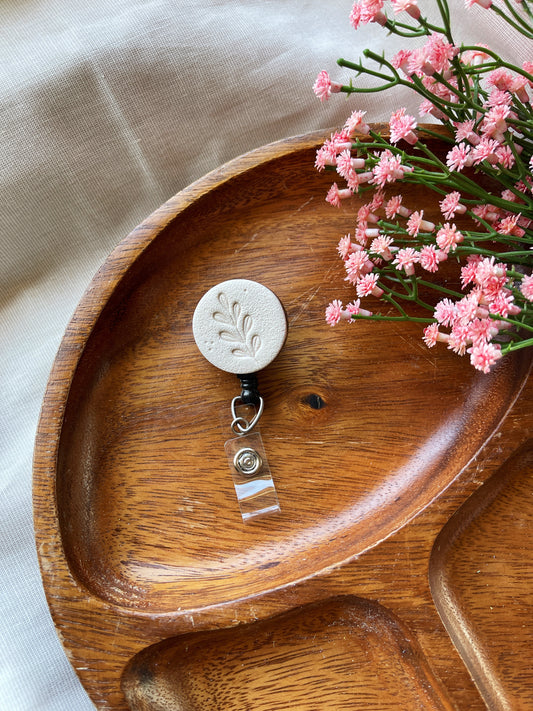 Cream Embossed Badge Reel