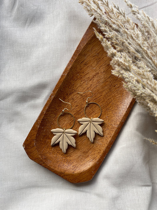 Cream Autumn Leaves Clay Earrings