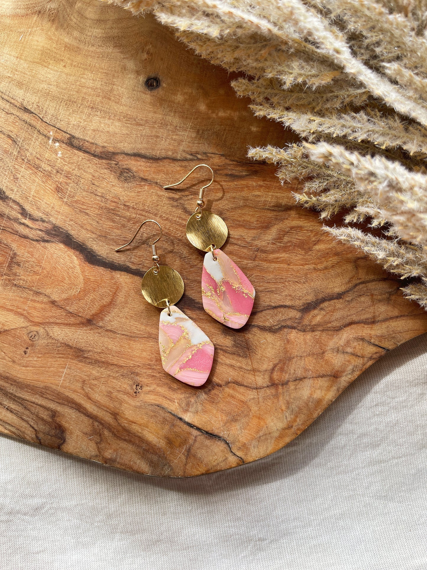 Pink Marble Clay Earrings