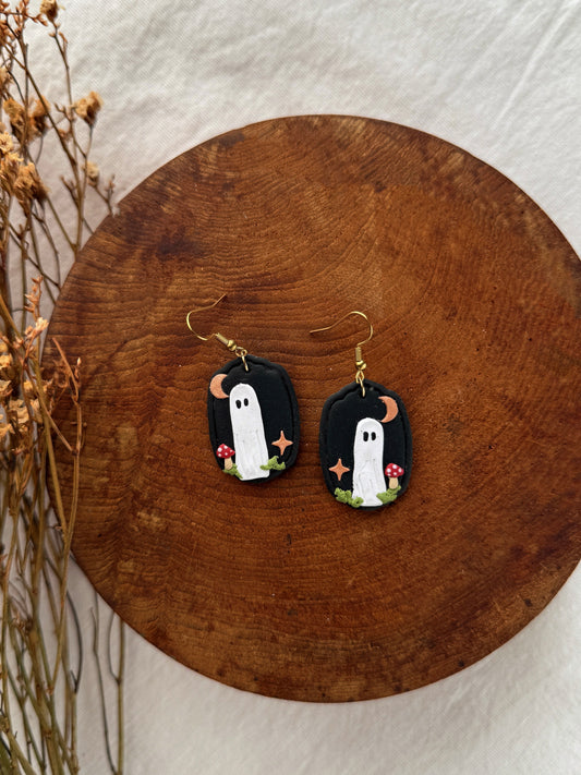 Mushroom Moon Ghost Clay Earrings