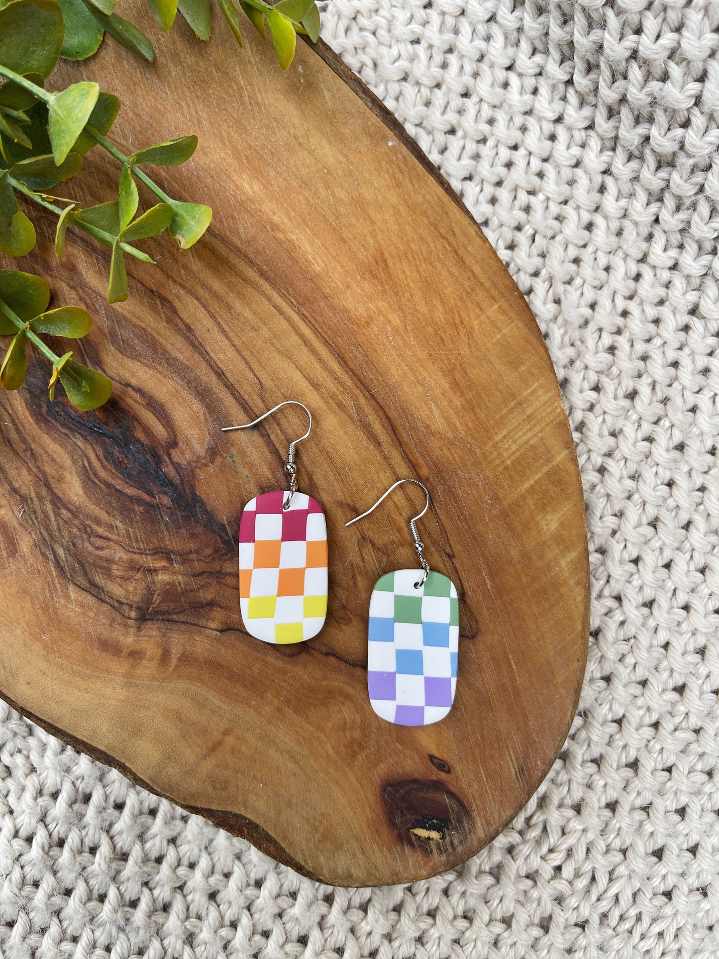 Checkered Pride Clay Earrings