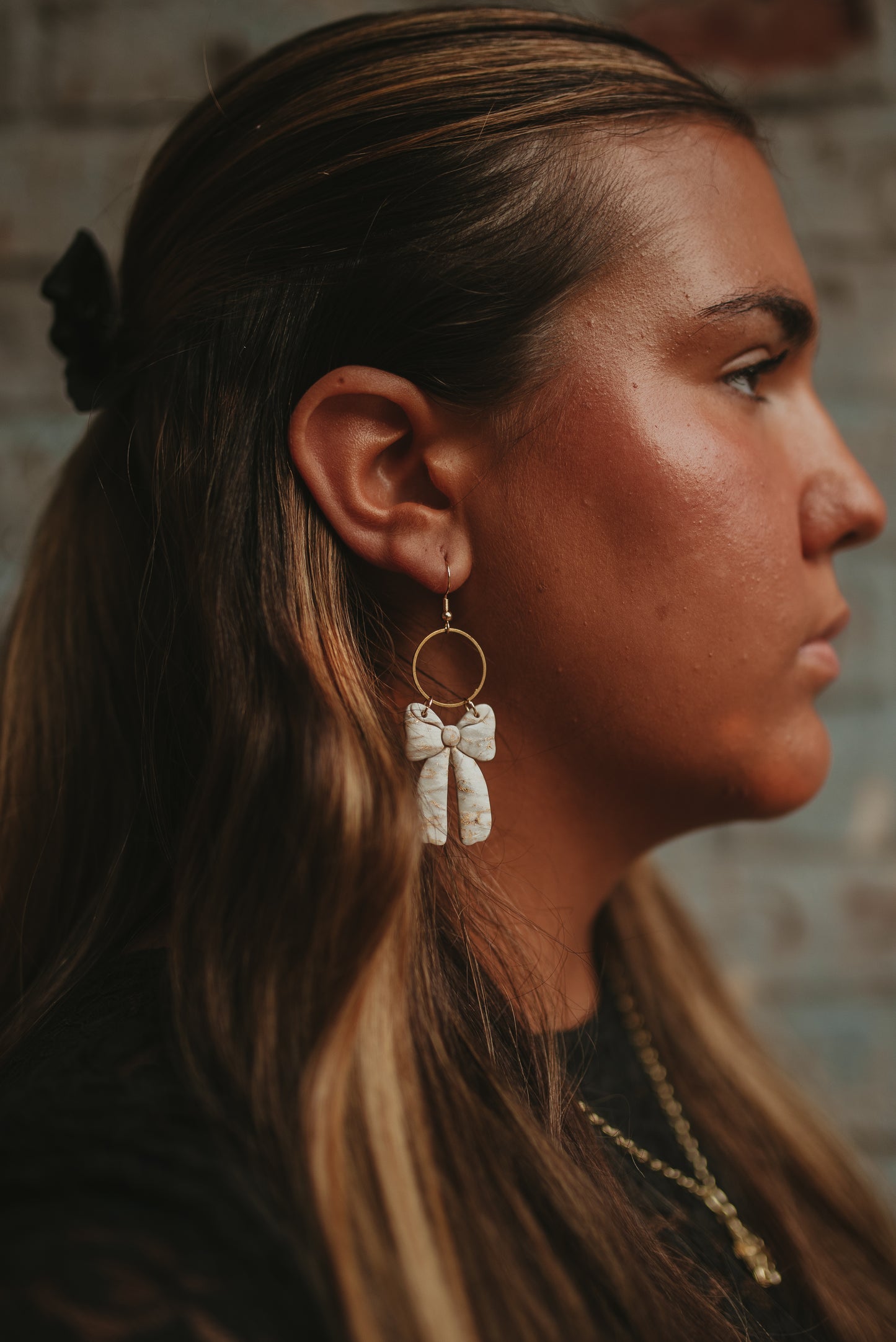 Marble Bow Clay Earrings