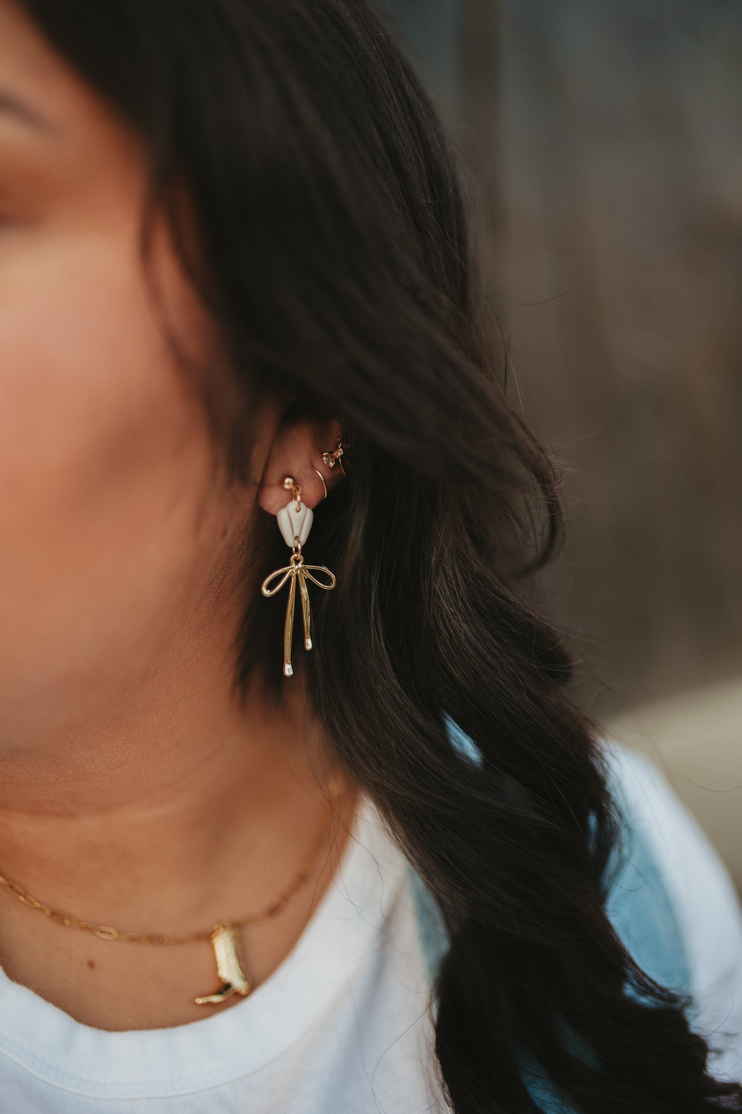 Golden Bow Clay Earrings