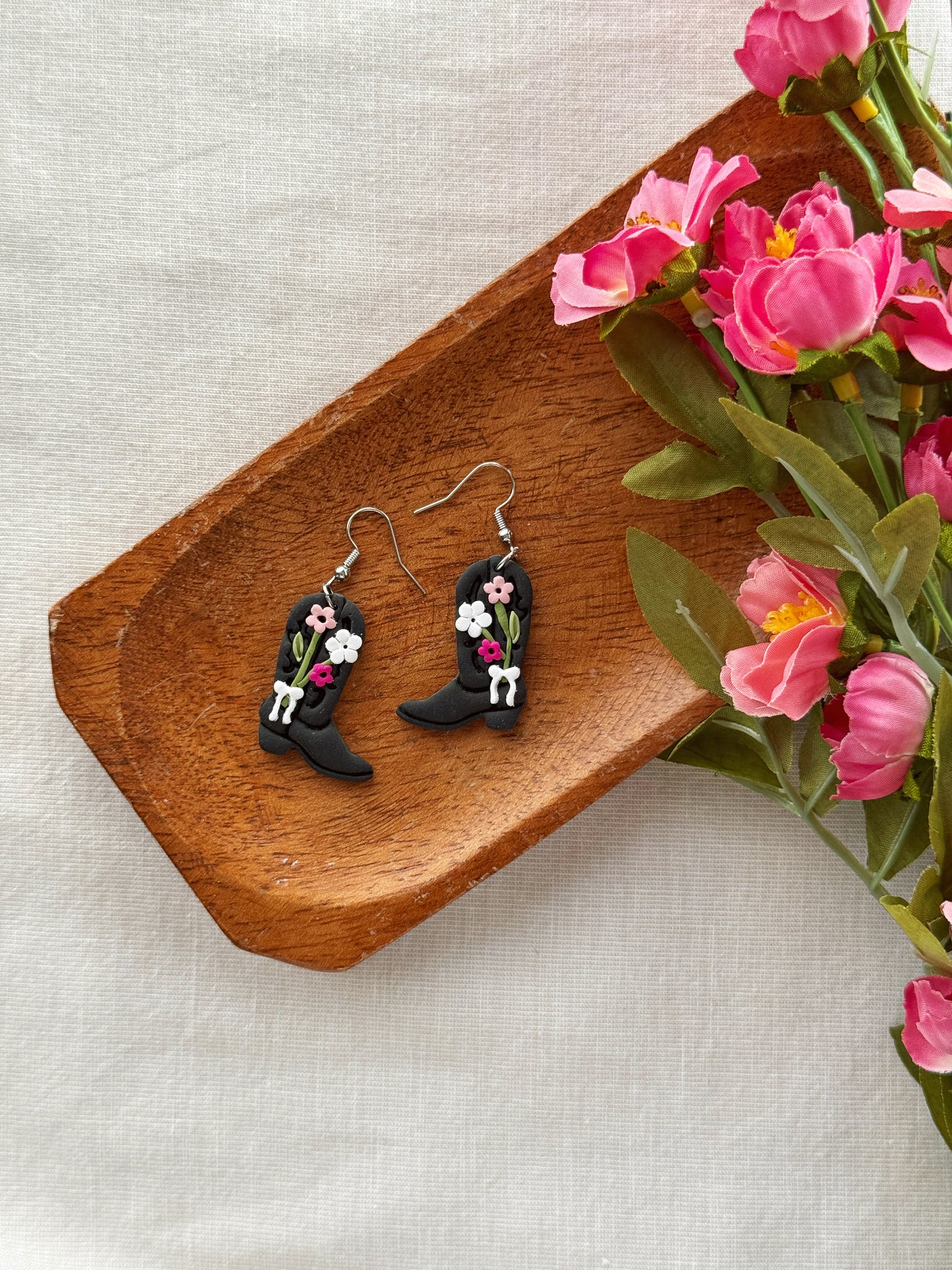 Black Boot Clay Earrings
