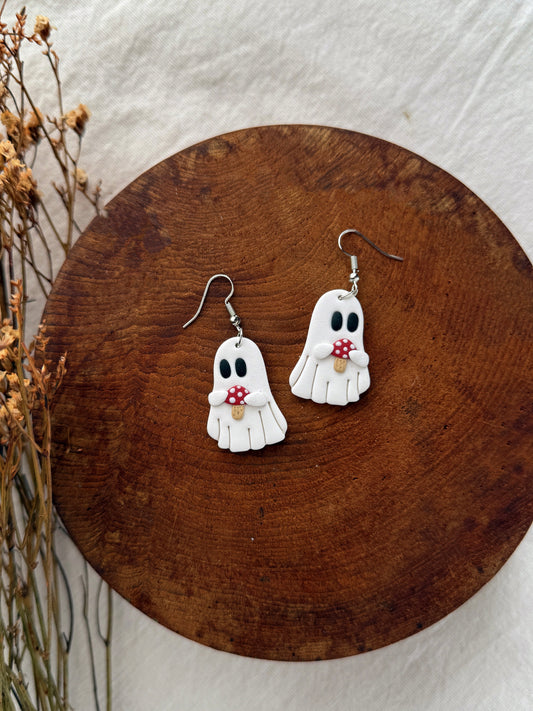 Mushroom Ghost Clay Earrings