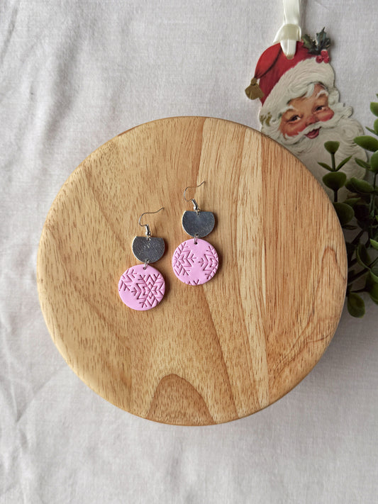 Pink Snowflake Clay Earrings