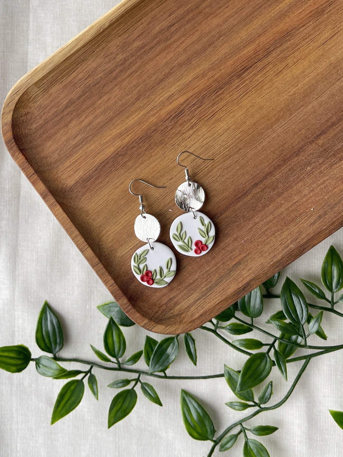 Holiday Holly Clay Earrings