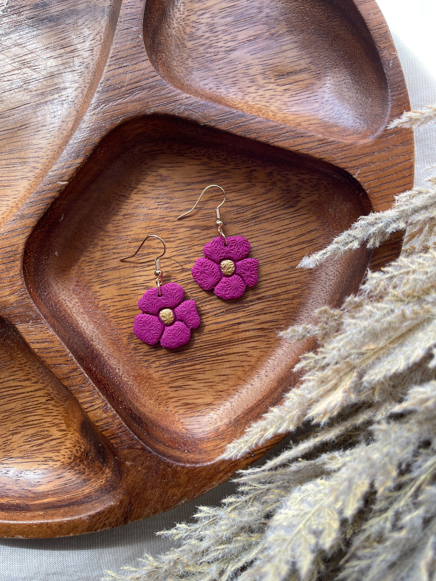 Wine Flower Embossed Clay Earrings