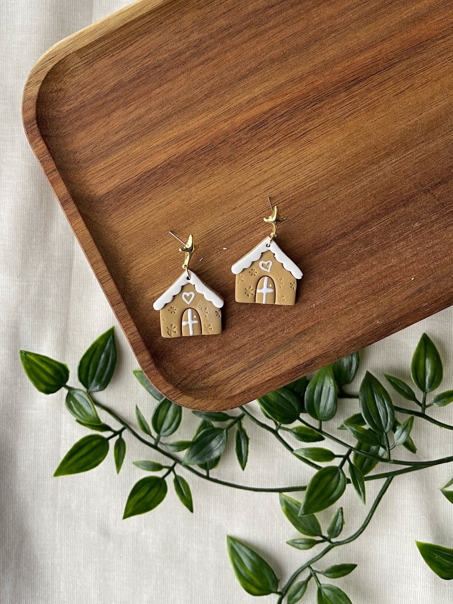 Gingerbread Home Clay Earrings