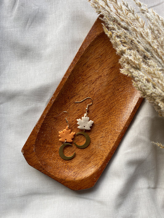 Moon & Leaf Clay Earrings