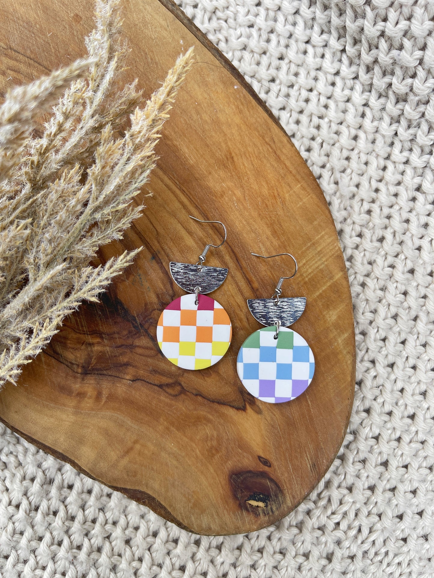 Checkered Pride Clay Earrings