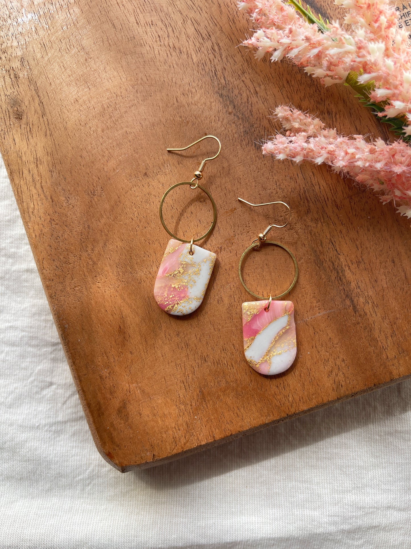 Pink Marble Clay Earrings