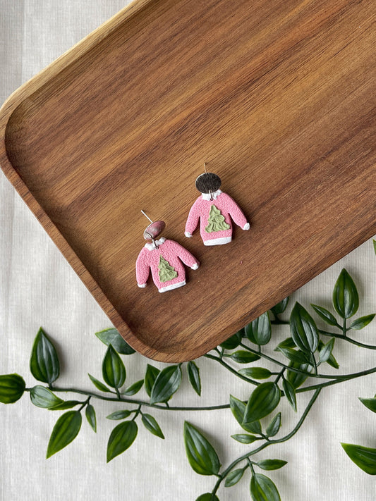 Pink Sweater Clay Earrings