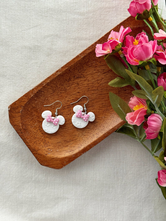 Pink Bow Clay Earrings