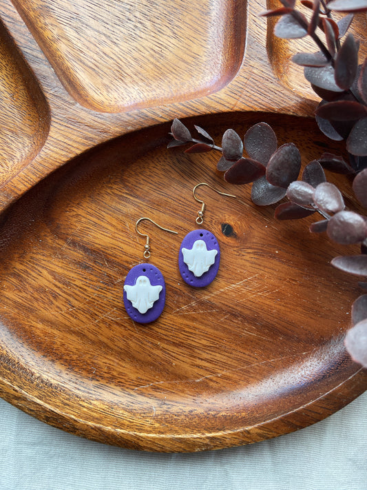 Purple Frame Ghost Clay Earrings