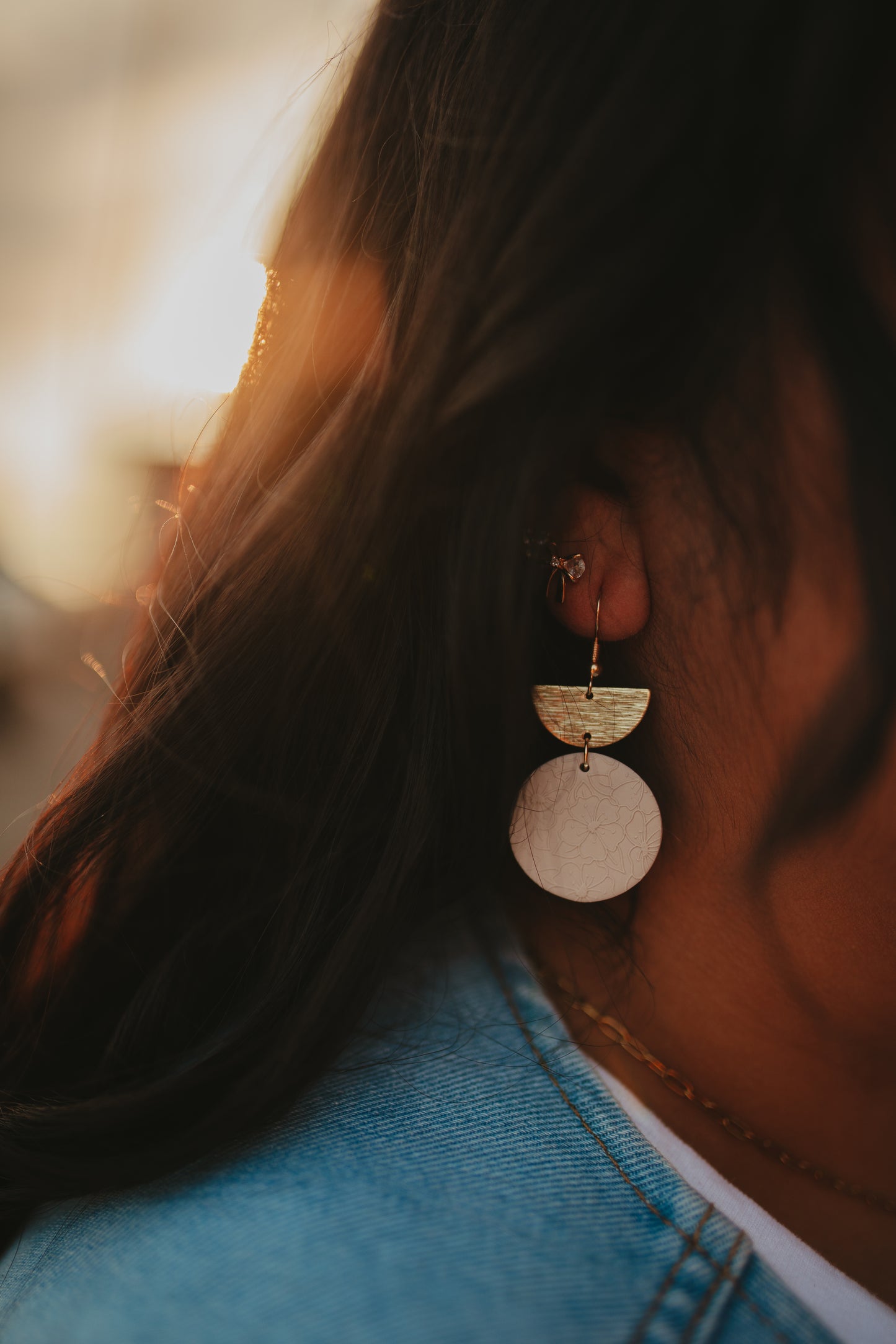 Cream Embossment Clay Earrings