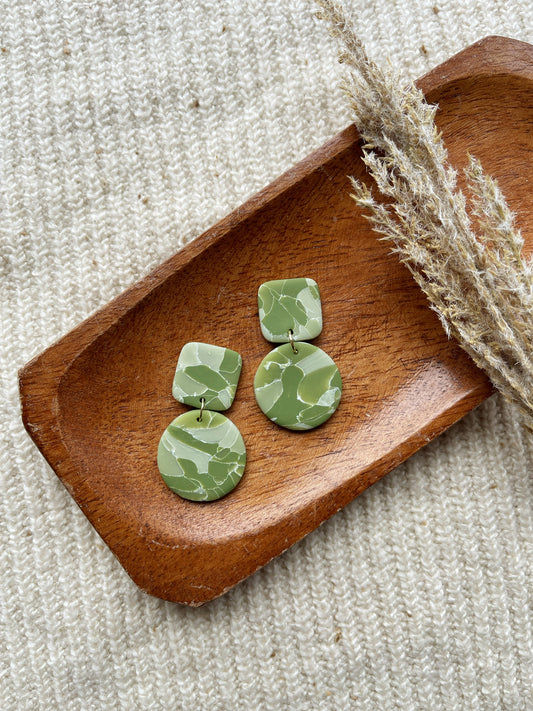 Green Marble Clay Earrings