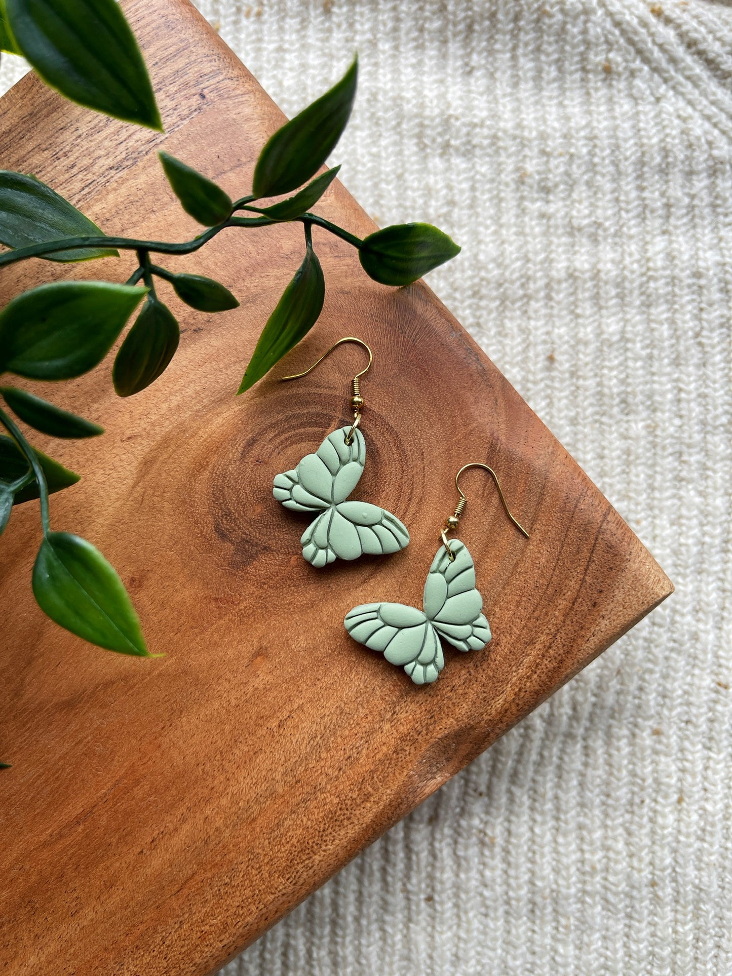 Sage Butterfly Clay Earrings