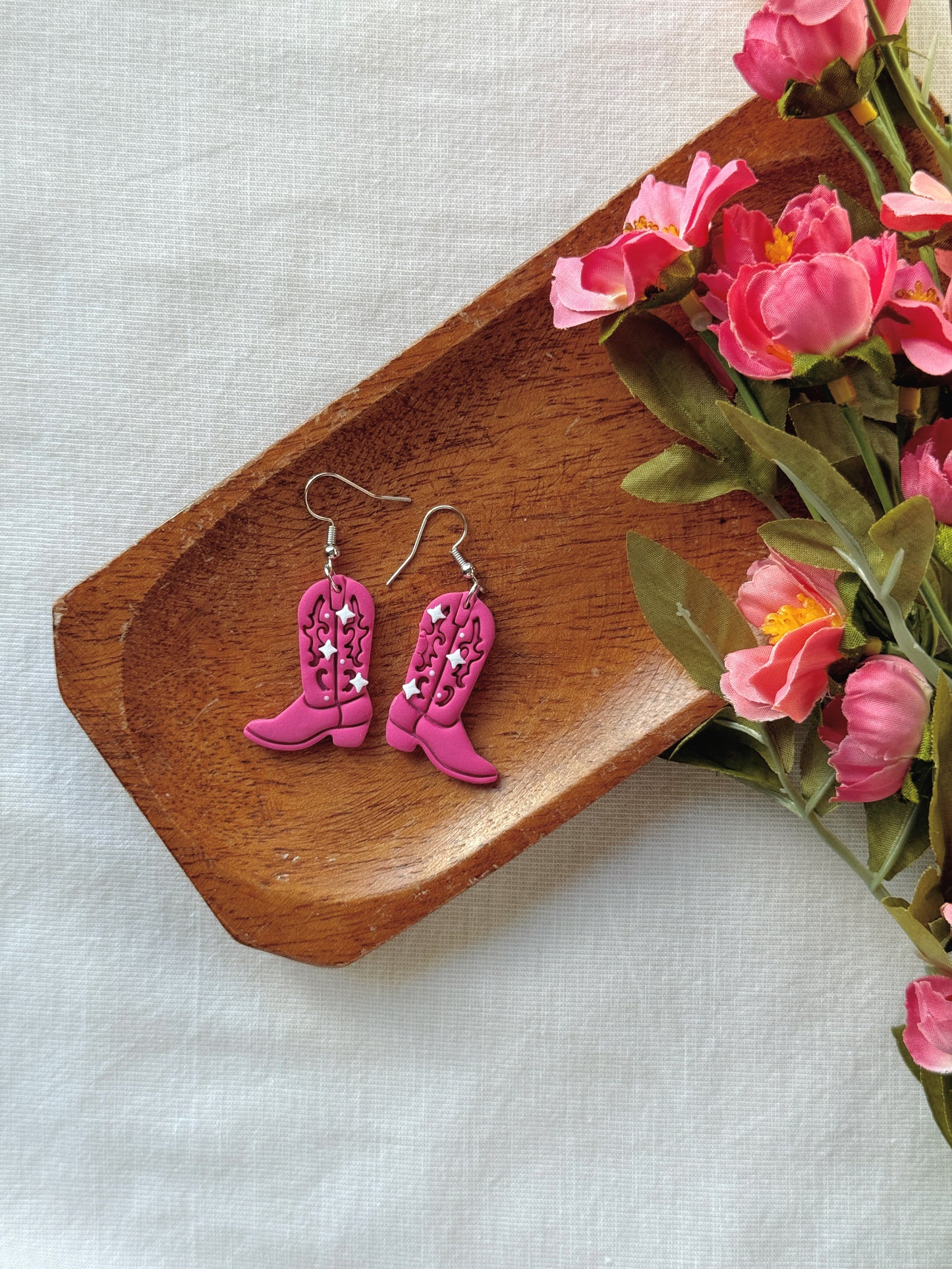 Pink Boot Clay Earrings
