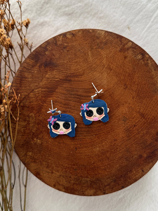 Blue Haired Girl Clay Earrings