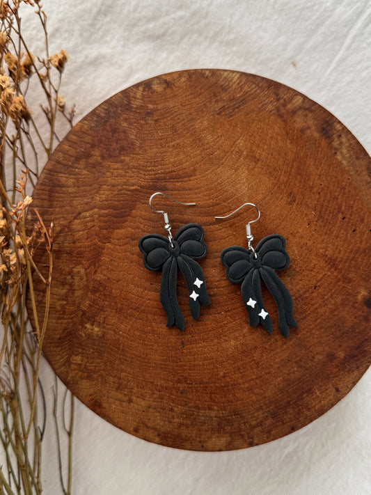 Black Bow Clay Earrings