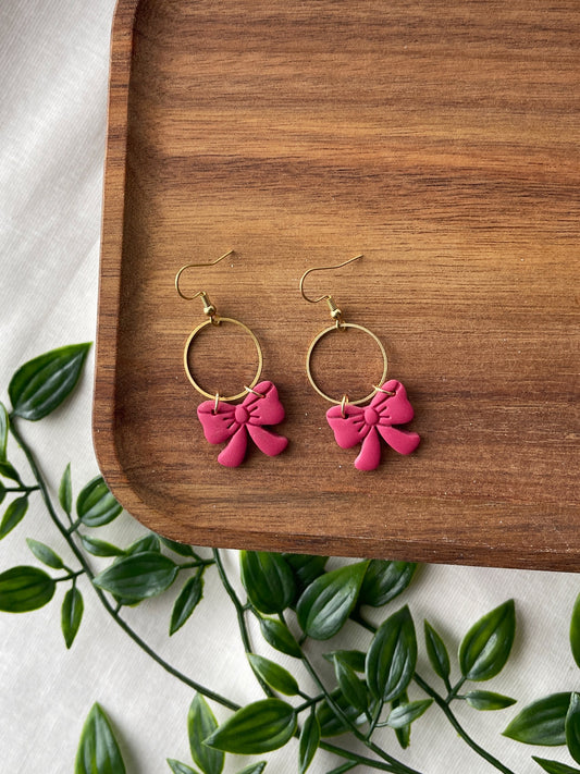 Red Mini Bow Clay Earrings