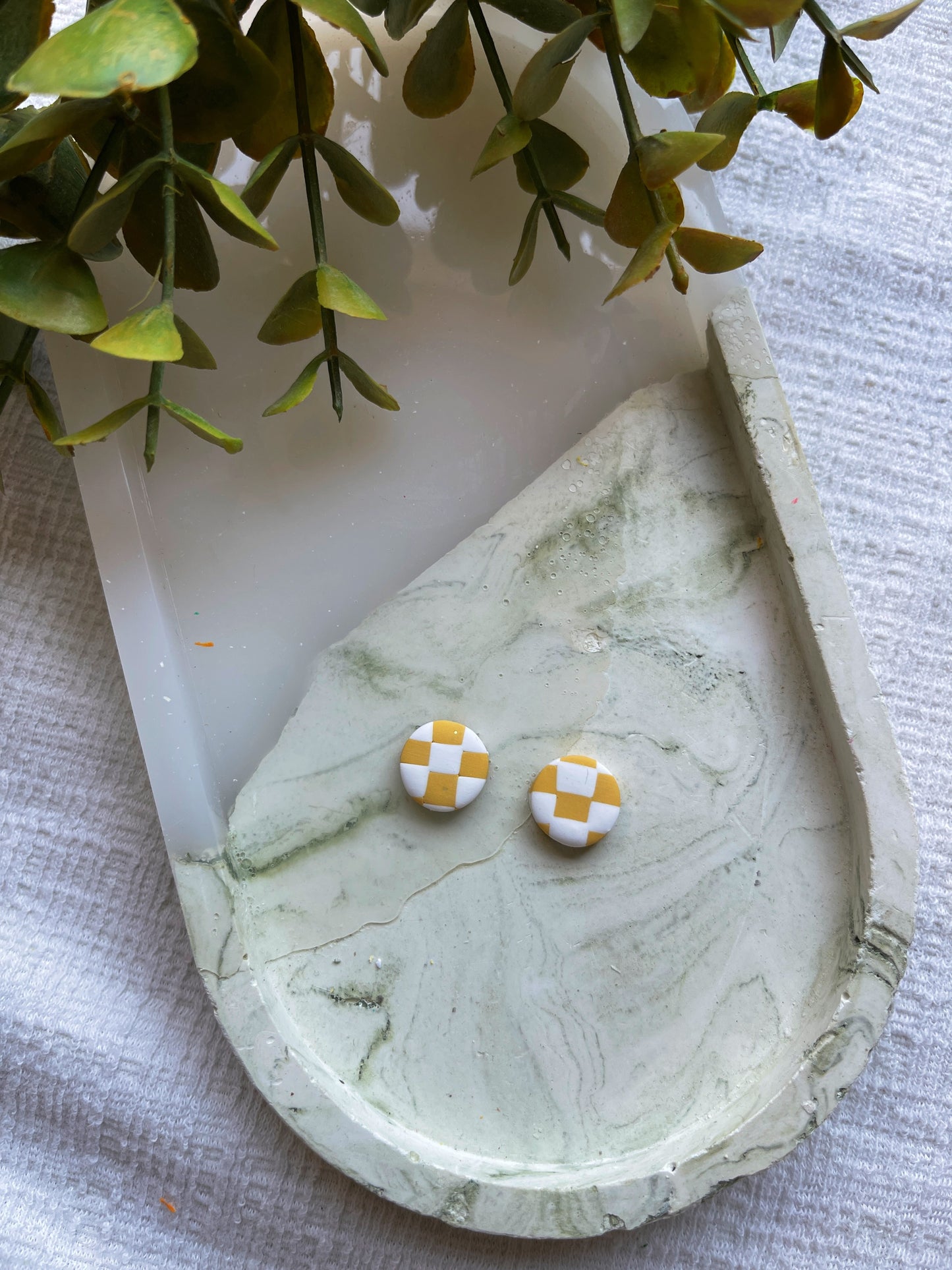 Mustard Checkered Clay Studs