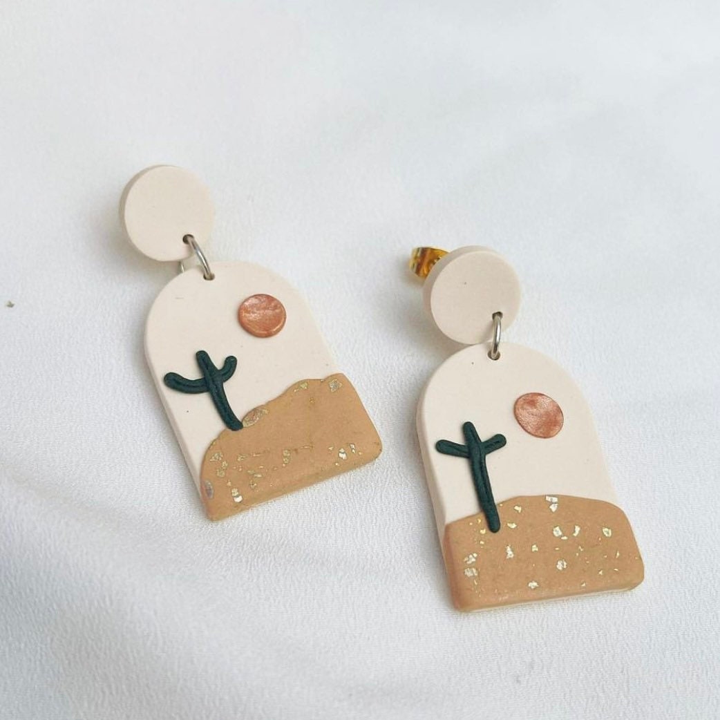 Cactus & Moon Earrings