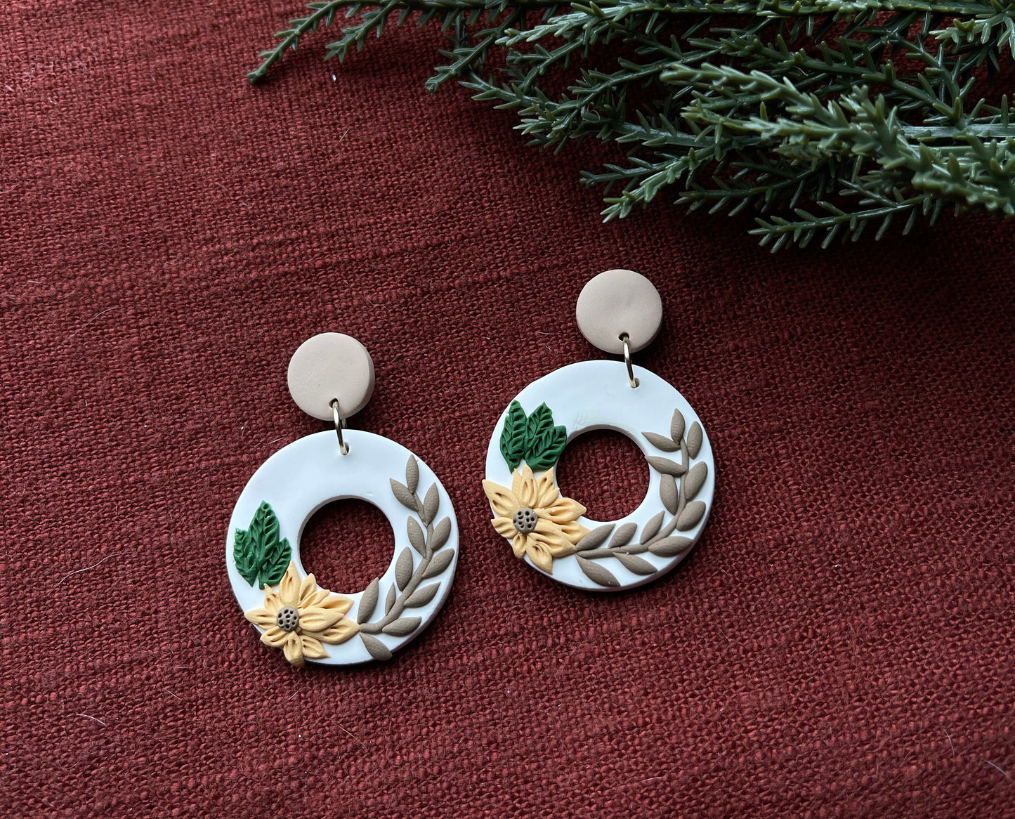 Wreath Clay Earrings