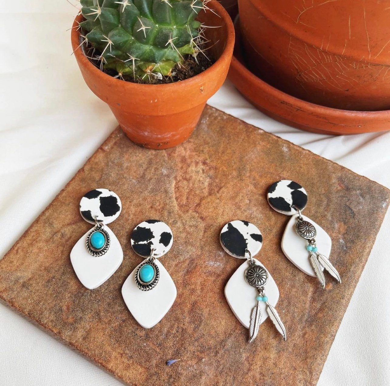 Cow Clay Turquoise Earrings