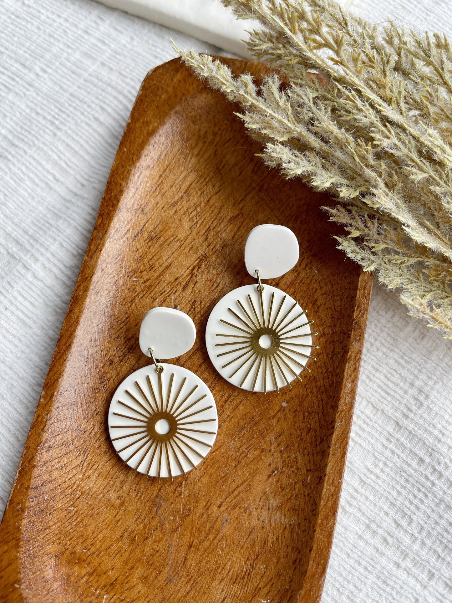 White & Gold Clay Earrings