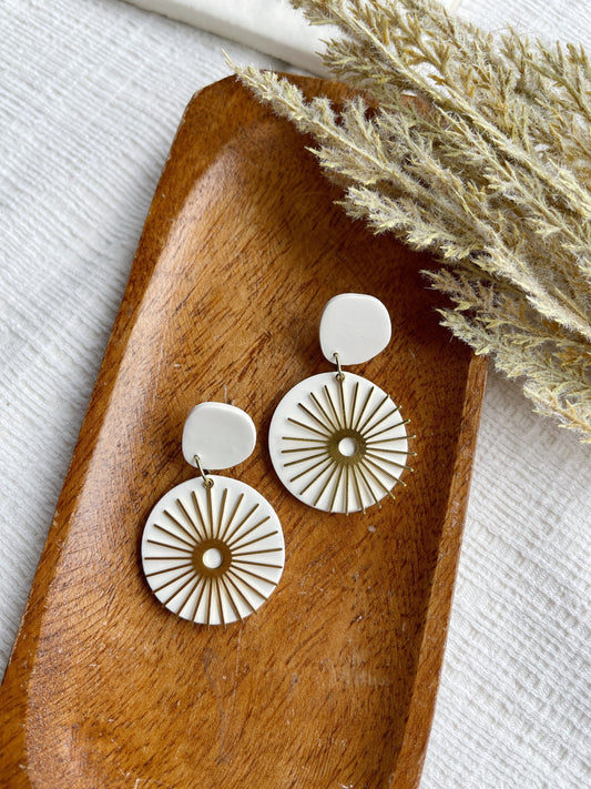 White & Gold Clay Earrings