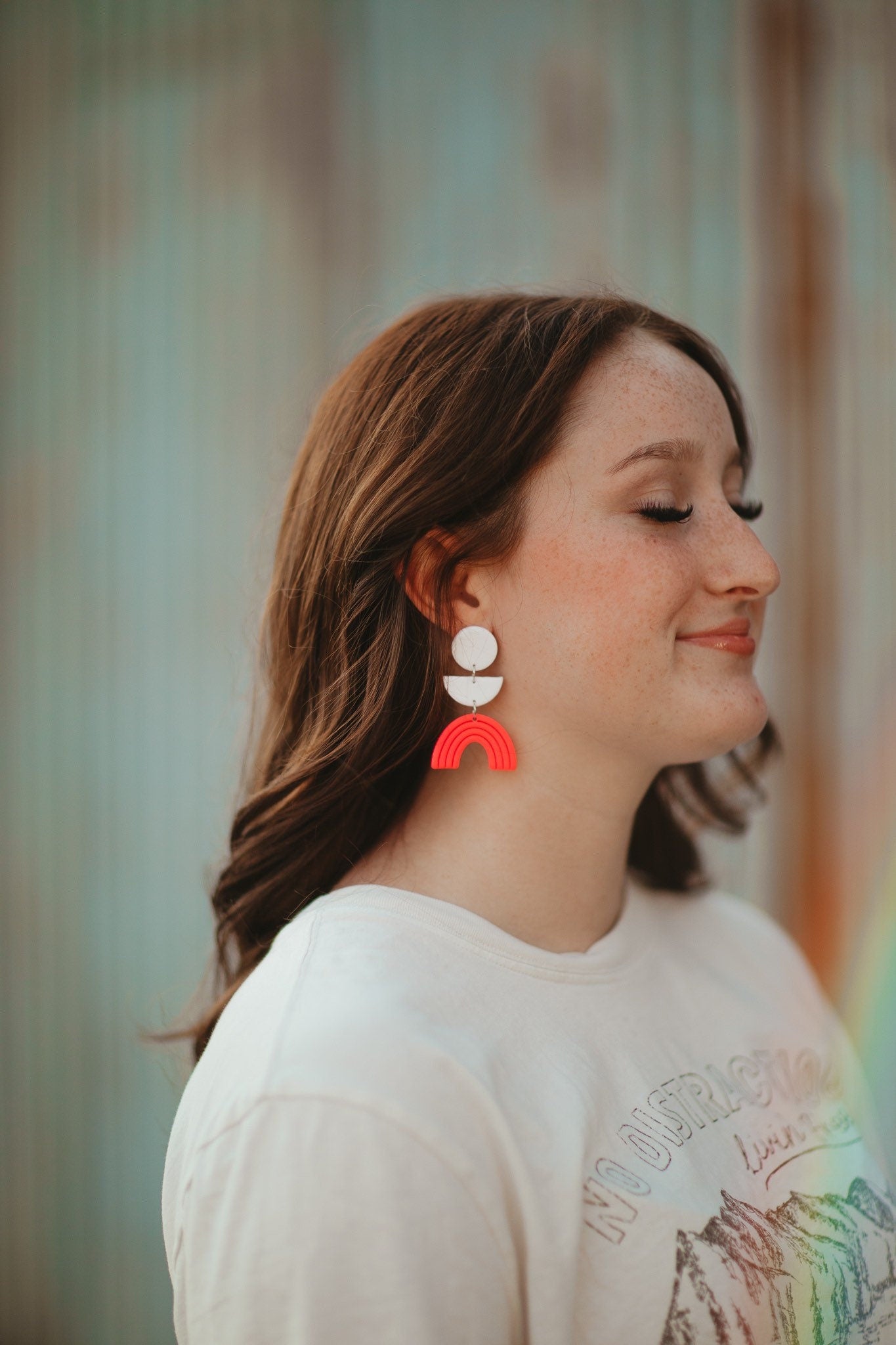 Neon Pink Rainbow Clay Earrings