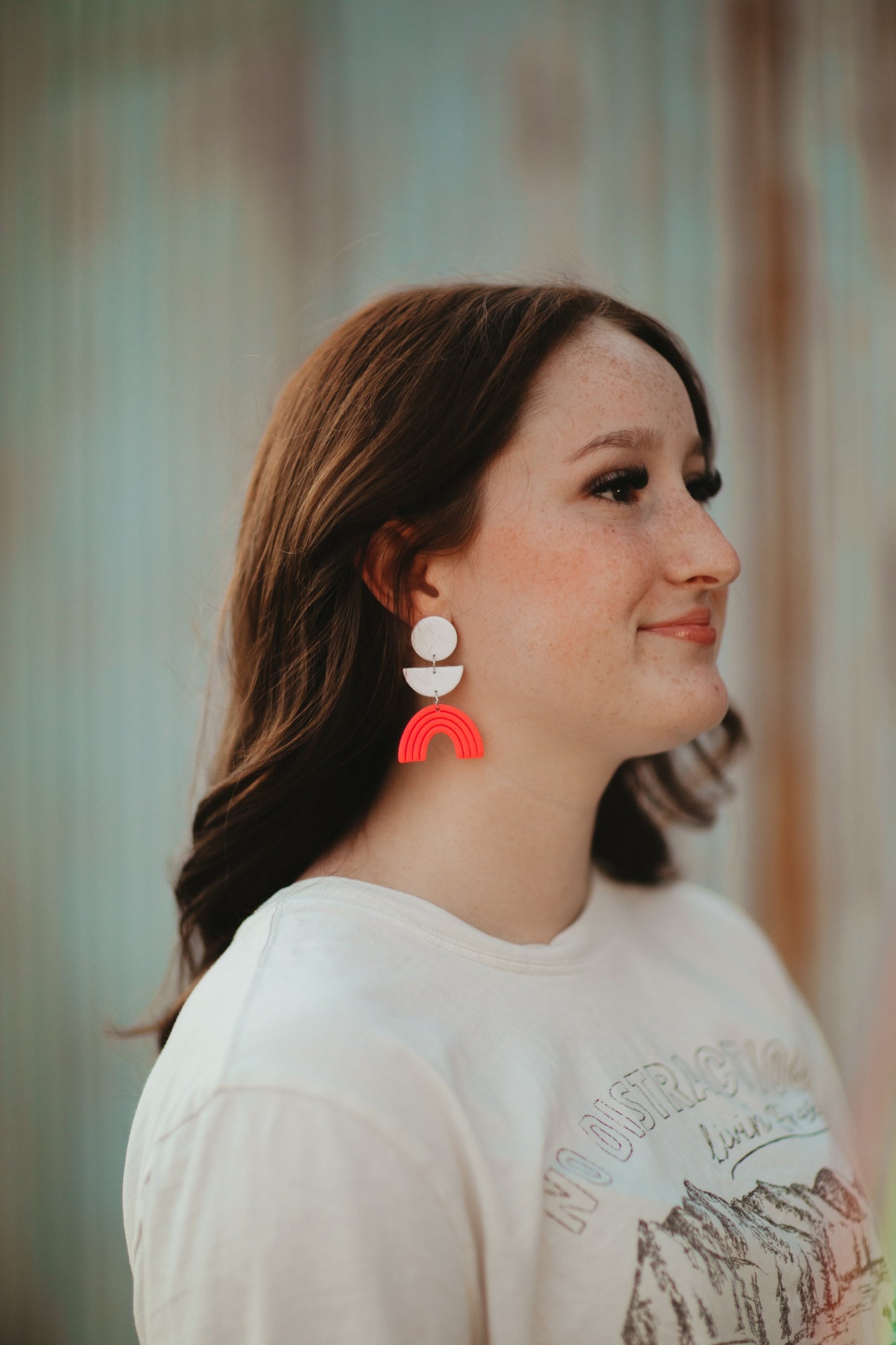 Neon Pink Rainbow Clay Earrings