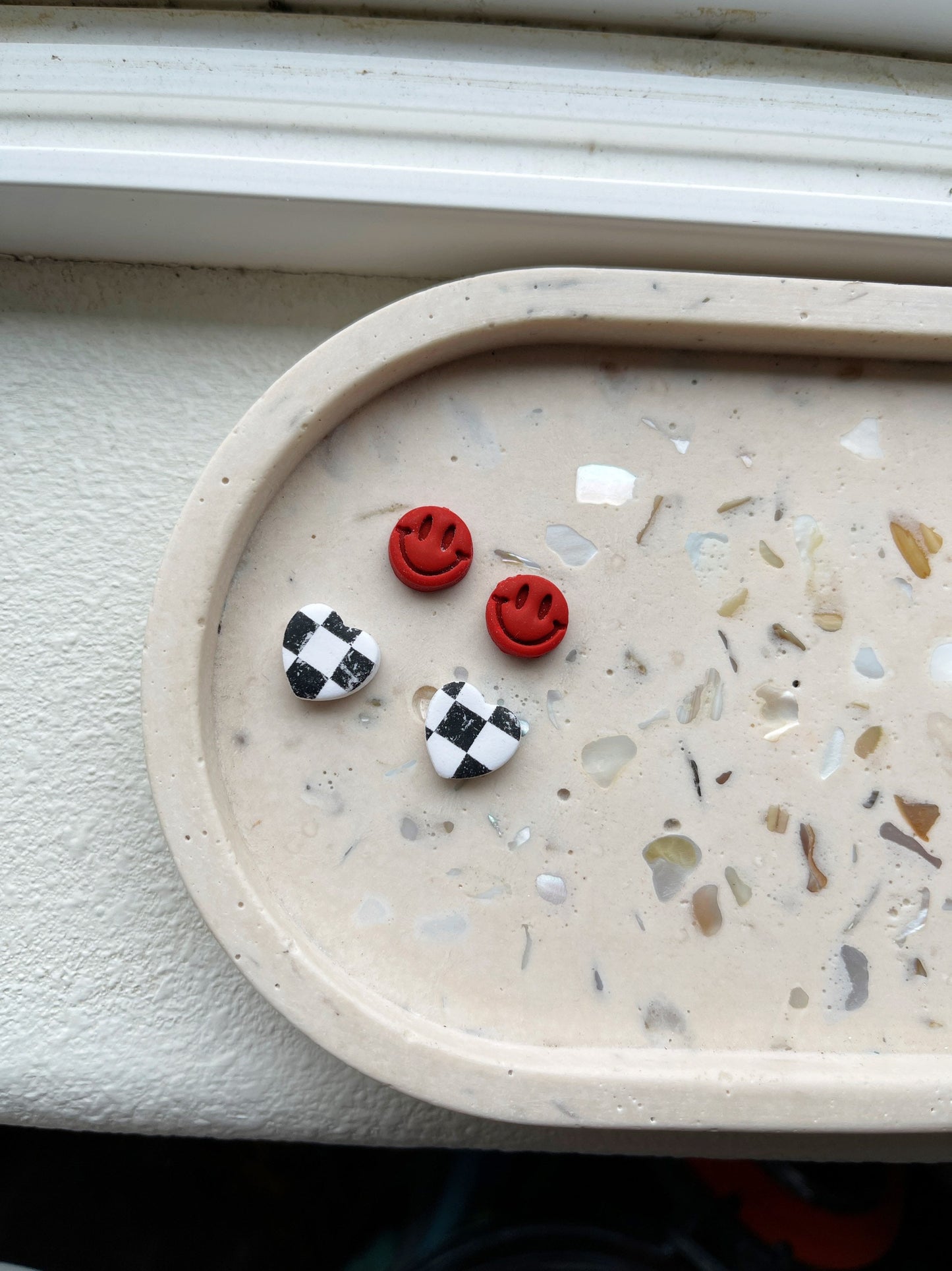 Smiley + Checkered Clay Studs Earrings