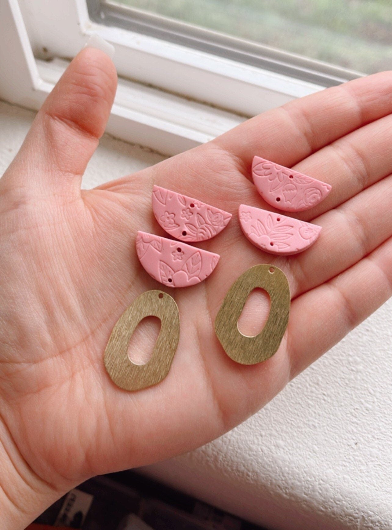 Pink and Gold 3 layer Clay Earrings