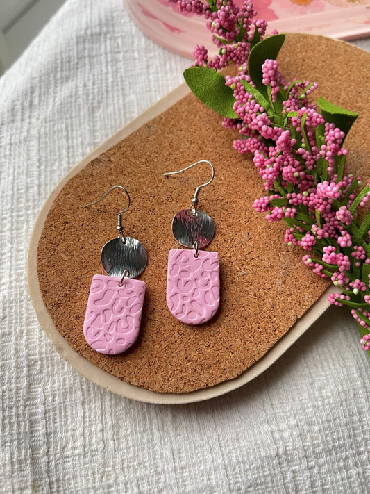 Pink + Silver Clay Earrings